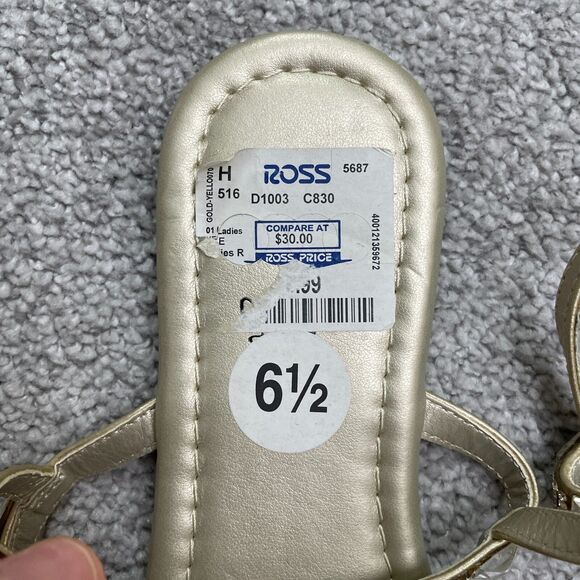 Madeline Stuart Embellished Rhinestones Leather Sandals Women 6.5M Gold Metallic - Picture 5 of 8